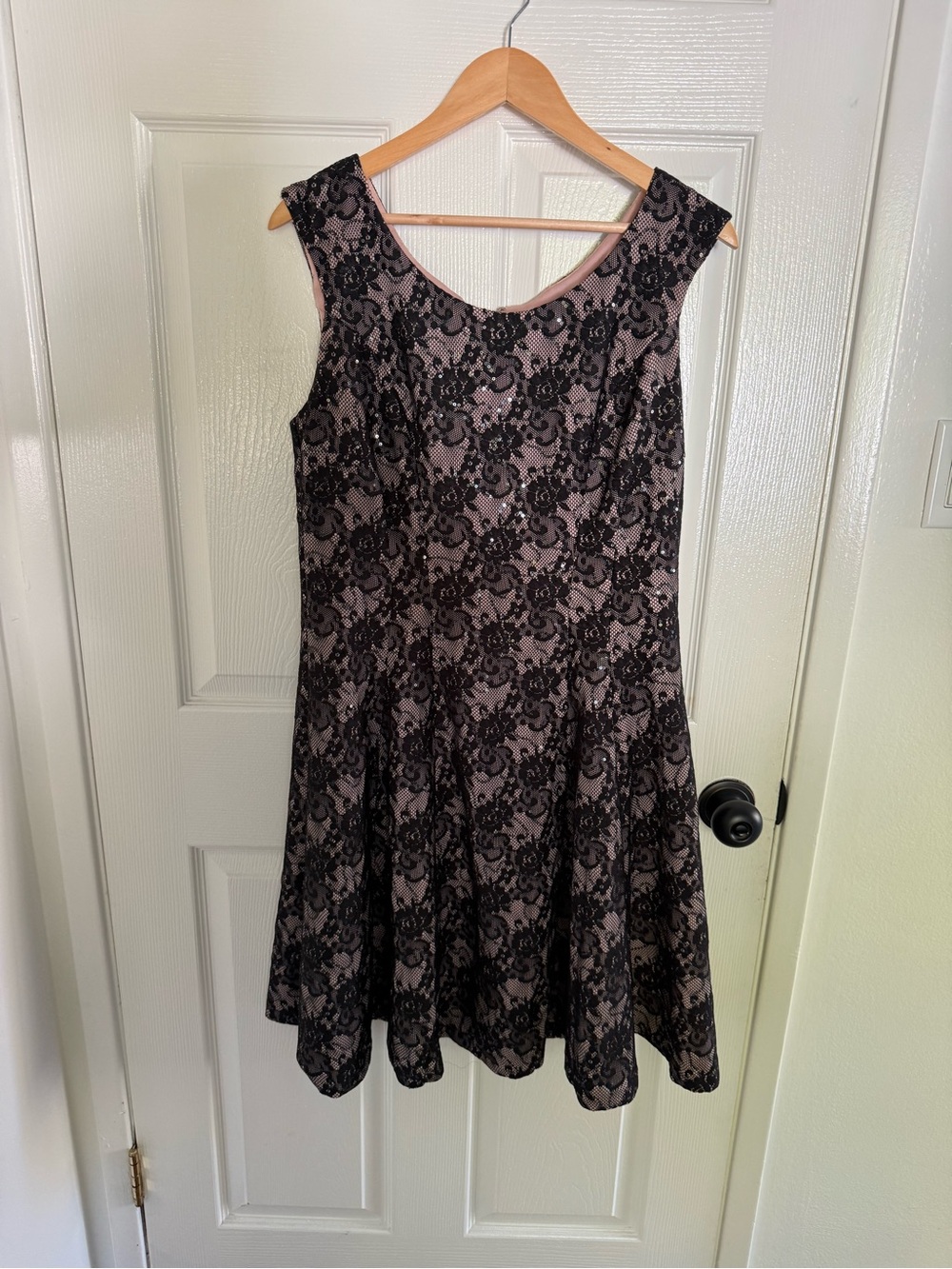 INC International Concepts Black Blush Lace Sequin Dress Size 12